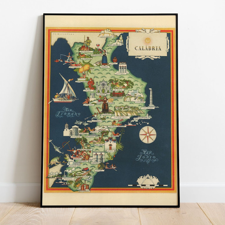 Vintage Map of Calabria, Italy, 1951, COLORFUL, A1 poster size PDF