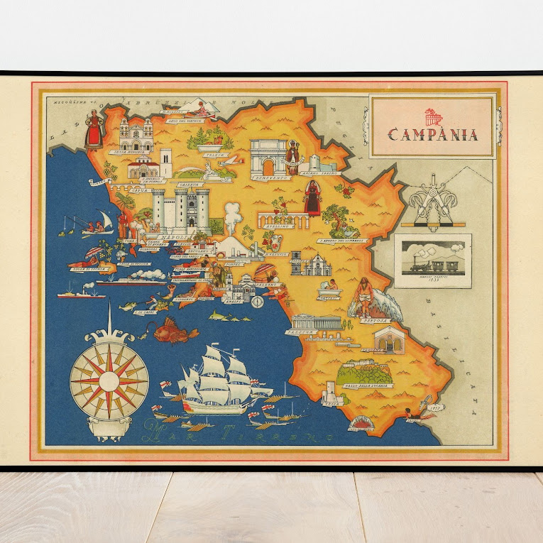 Vintage Map of Campania, Italy, 1951, COLORFUL, A1 poster size PDF