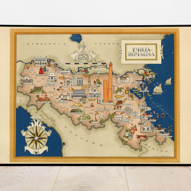 Vintage Map of Emilia-Romagna, Italy, 1951, COLORFUL, A1 poster size PDF