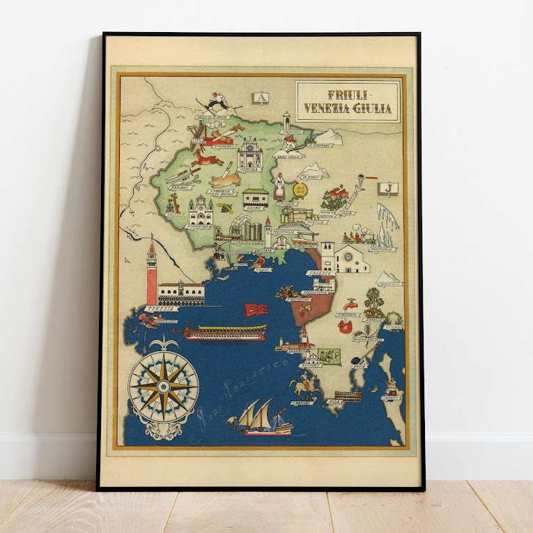 Vintage Map of Friuli-Venezia Giulia, Italy, 1951, COLORFUL, A1 poster size PDF