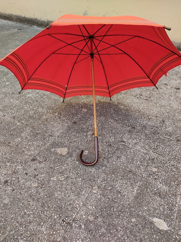 1970's Vintage Red Cotton Parasol