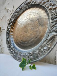 Handmade Pewter Platter featuring the Roman God of Wine 