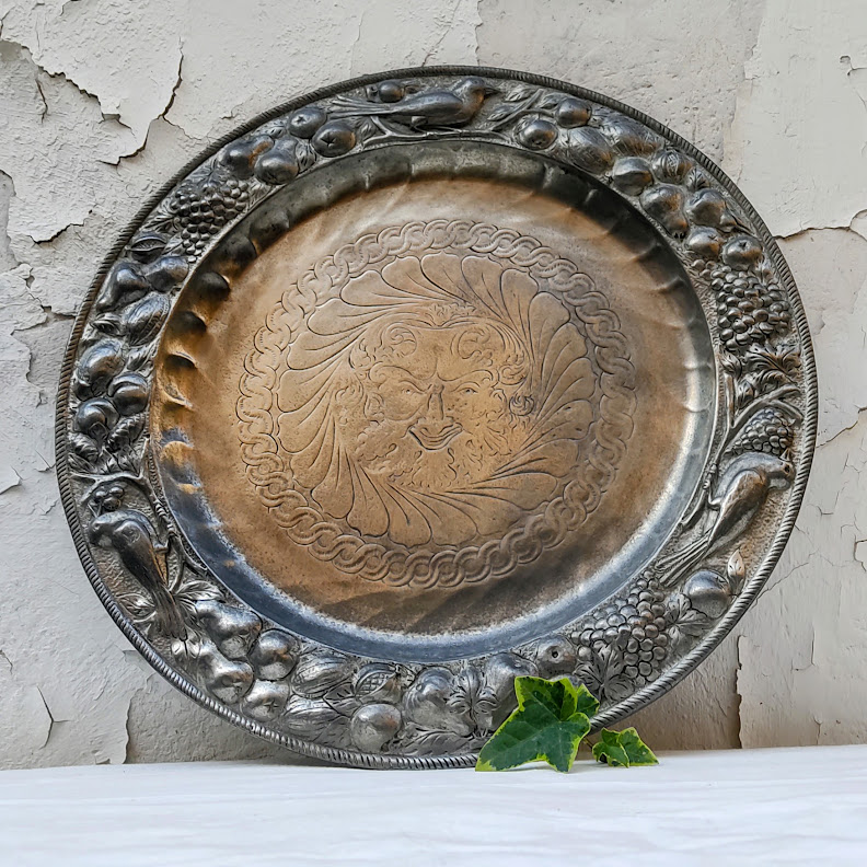 Handmade Pewter Platter featuring the Roman God of Wine 