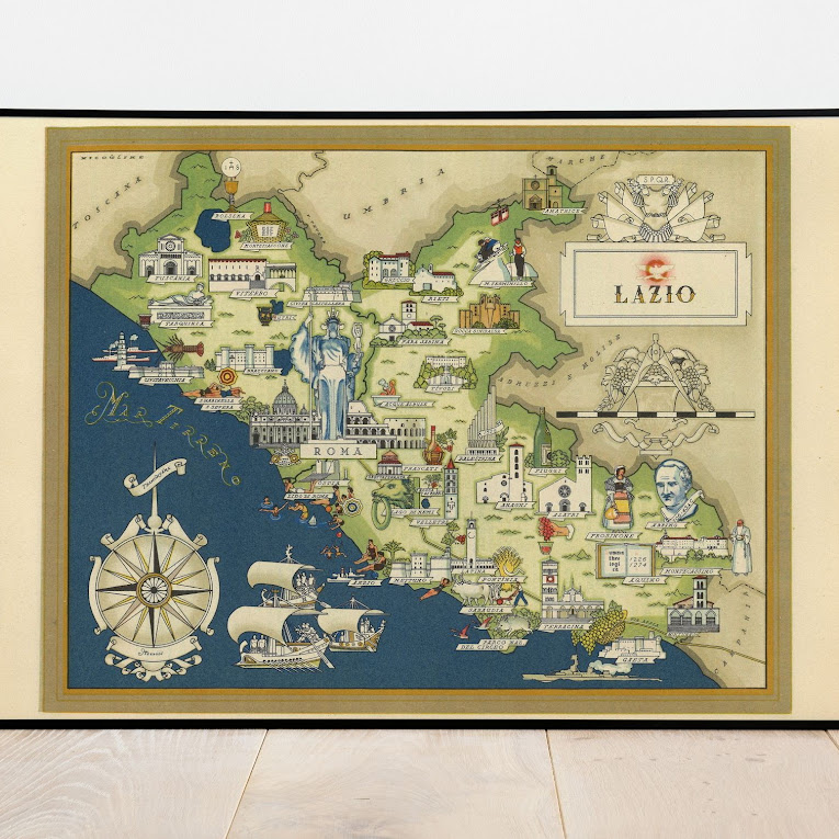Vintage Map of Lazio, Italy, 1951, COLORFUL, A1 poster size PDF