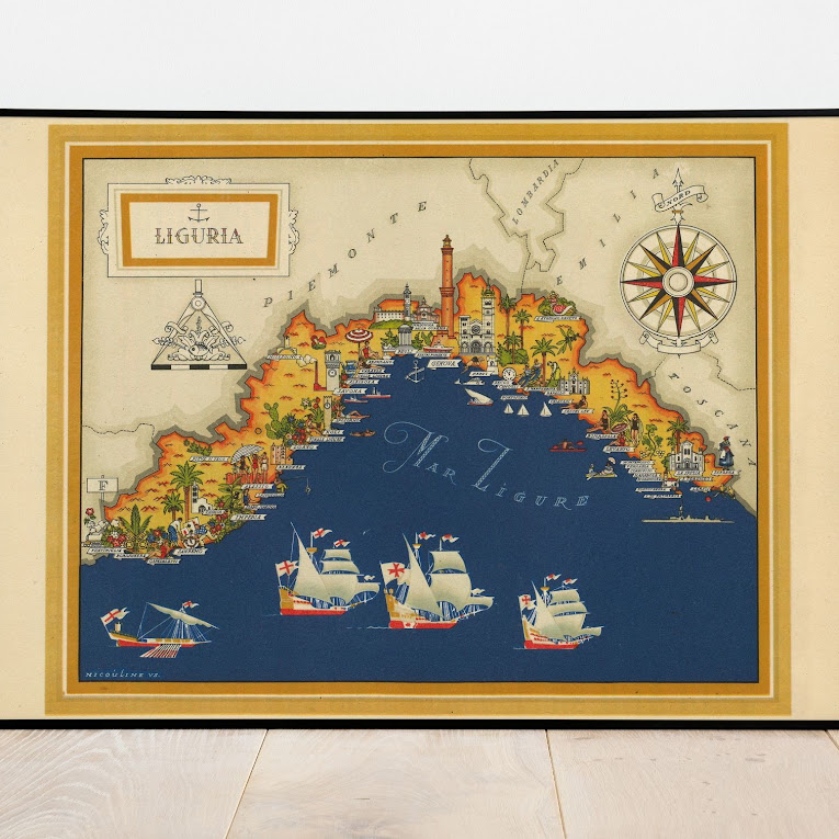Vintage Map of Liguria, Italy, 1951, COLORFUL, A1 poster size PDF