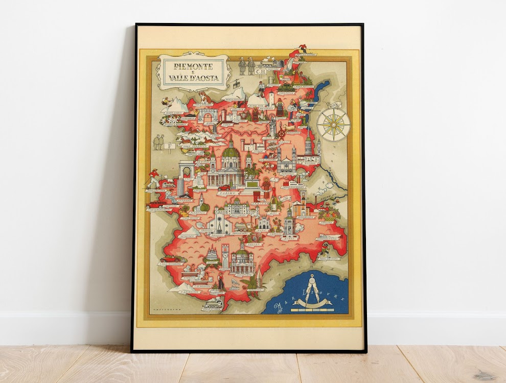 Vintage Map of Piemonte and Valle d'Aosta, Italy, 1951, COLORFUL, A1 poster size PDF