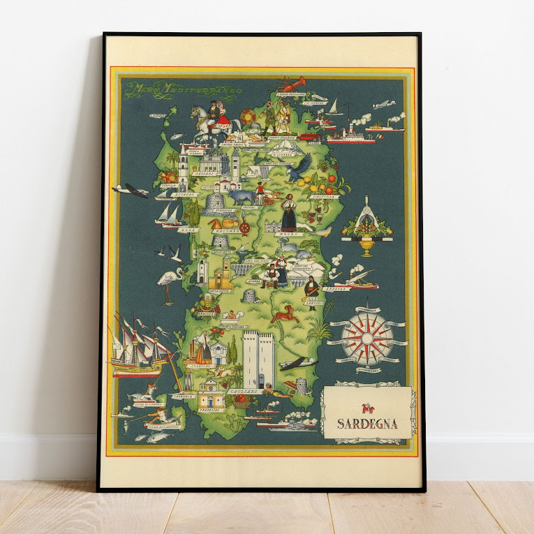 Vintage Map of Sardegna, Italy, 1951, COLORFUL, A1 poster size PDF
