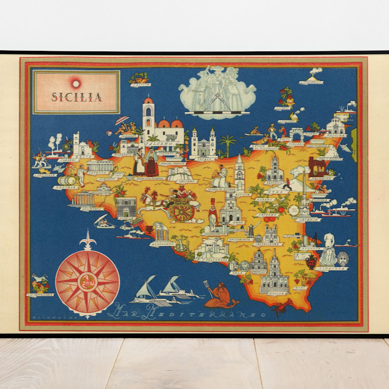 Vintage Map of Sicilia, Italy, 1951, COLORFUL, A1 poster size PDF