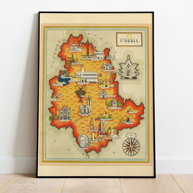 Vintage Map of Umbria, Italy, 1951, COLORFUL, A1 poster size PDF