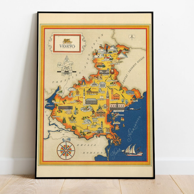 Vintage Map of Veneto, Italy, 1951, COLORFUL, A1 poster size PDF